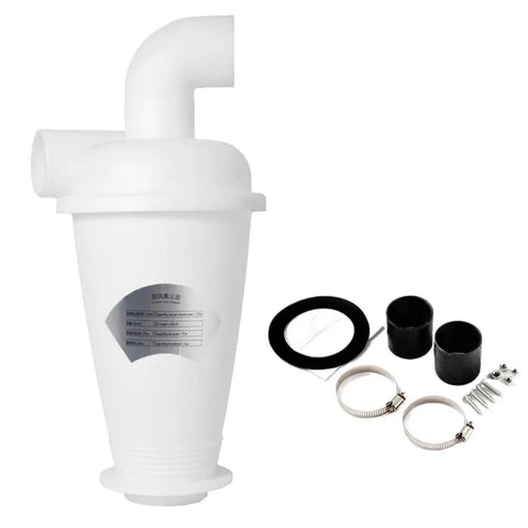 Turbocharged Cyclone Dust Separator for Vacuum Cleaners and Workshop Dust Collection with accessories visible