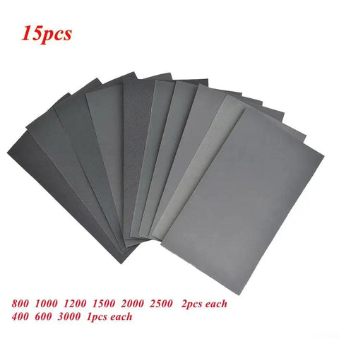 Dope Wet And Dry Sandpaper Kit Silicon Carbide 15 Pack 400 To 3000 Grit for wood, metal, auto body, glass, plastic polishing