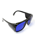 Heavy Duty Laser Safety Goggles For Red Diode Laser Protection OD 5 Plus 600 To 700 Nm Wavelength with blue lenses and black frame.