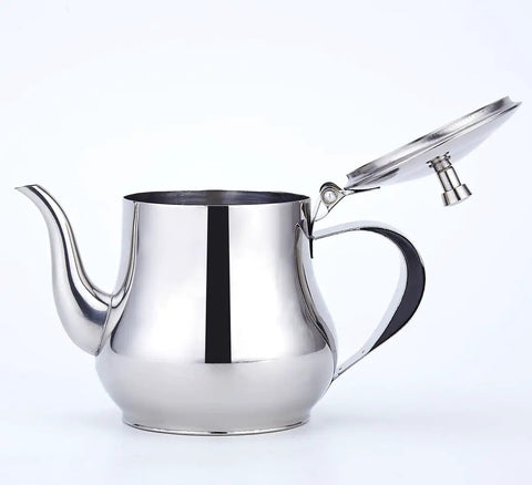 Mini 360Ml Stainless Steel Teapot For Tea And More, Ultra Compact Yet Sturdy Kitchen Pot For Coffee Olive Oil And Everyday Use, Easy Pour Design, Sleek Modern Look, Tiny But Mighty with open lid.