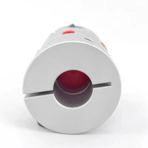 Plug And Play Flexible Plum Jaw Shaft Coupler L95 Series 16X22MM with red details view, designed for vibration control in robotics.