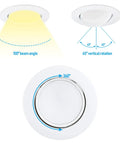 Diagram of 4 Inch Retrofit LED Gimbal Recessed Light with 100° beam, 45° rotation, 360° swivel, and 3000K warm white light