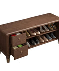 Free Standing Stackable Shoe Rack With Doors And Countertop Three To Five Tier Large Capacity Shoe Shelf Organizer For Entryway Hallway Closet, wood with two drawers.