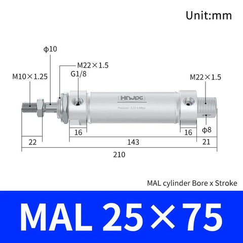 Mini Pneumatic Cylinder Tiny But Mighty 1 Inch Bore 3 Inch Stroke Aluminum Alloy Compact Round Body Double Acting Magnetic Air Cylinder MAL25x75 With G1 Eighth Thread And 0 To 145 PSI Operating Range For Small Automation Projects