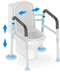 Rock Solid Adjustable Toilet Safety Rails For Seniors 300 Lbs Capacity Bathroom Assist Grab Bars with easy height setup next to toilet.