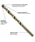 Close-up of a single drill bit from 21 Piece Cobalt M42 Drill Bit Set With Case And Three Flat Shank For Stainless Steel Cast Iron Titanium Aluminum.