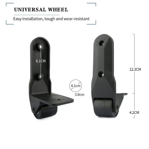 No Drama Hassle Free Universal Luggage Replacement Wheels with Silent Heavy Duty Rubber Casters; black, measuring 12.2cm and 6.1cm.