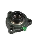 Battle Tested Three Bolt Flange Pillow Block Bearing With 35mm Bore And Set Screw Locking, showing green grease nipple.