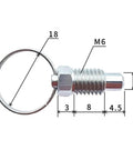 Heavy Duty M8x45 Tie Ring Spring Plunger Pins For Gym Setup And Shop Projects Built Sick With Hella Corrosion Resistance detailed view with measurements.