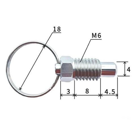 Heavy Duty M8x45 Tie Ring Spring Plunger Pins For Gym Setup And Shop Projects Built Sick With Hella Corrosion Resistance detailed view with measurements.