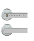 Slick Smart Keyless Entry Door Lock Featuring Lightning Fast Fingerprint Recognition And Totally Seamless Smartphone App Control Electronic Keypad Deadbolt close-up view of keypad and fingerprint sensor.