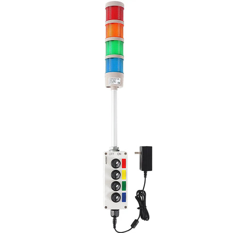 Top Notch Four Stack Led Andon Tower Light With Built In Buzzer For Industrial Workstations providing visual alerts with colorful LED indicators and buzzer.