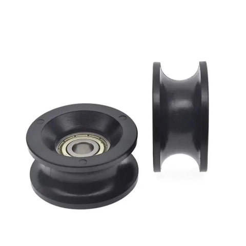 Heavy Duty Nylon U Shaped Cable Pulley With Silent Ball Bearings for smooth curtain track ride, showing two angles of the pulley.