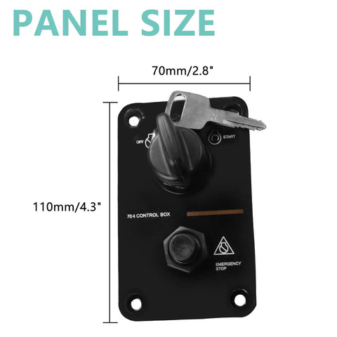 12V Marine Outboard Ignition Key Switch Panel with key, featuring off-start positions, for Yamaha engines, size 70mm x 110mm