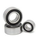 Kickass Heavy Duty Double Row Angular Contact Ball Bearing in various sizes, featuring steel and black rubber seals for industrial use.