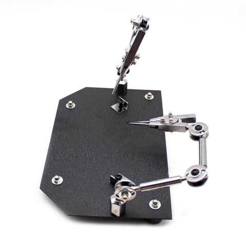 Universal Welding Fixture With Third Hand Soldering Station Jewelry Clamp And Double Head Weld Jig, black base, top view.