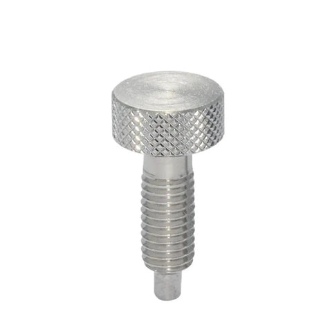 Industrial Grade Stainless Steel Locking Spring Screw Indexing Plunger With No Sweat Pull And Twist Action, close-up view.