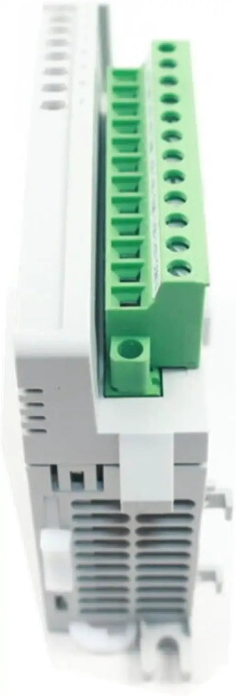 New 2085 IM8 Input Module For PLC Systems 2085IM8 Sealed In Box, top view of green connectors and gray casing for industrial automation.