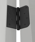 Bombproof Heavy Duty Ball Bearing Door Hinges In Matte Black Finish installed between two doors showing smooth operation and stainless steel screws.