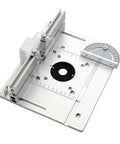 Shop Grade Aluminum Router Table Insert Plate Set Of Three With Cnc Scribed Gauge Strip For Electric Wood Routers top view with adjustable fence.