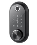Slick Matte Black Fingerprint Door Lock Set With Tough Touchscreen Keypad showcasing biometric unlock and digital keypad.