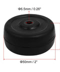 2 Inch Diameter Rubber Caster Wheels 50x25mm Bore 6.5mm Black 4 Pack For Trolleys And Carts Quiet Smooth Rolling With Low Starting Resistance Ideal For DIY Projects And Industrial Use close-up view.