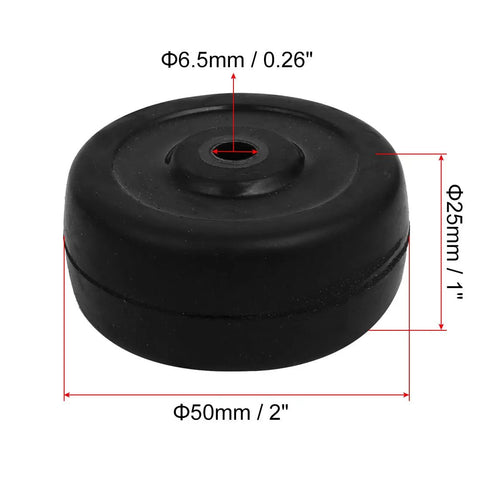 2 Inch Diameter Rubber Caster Wheels 50x25mm Bore 6.5mm Black 4 Pack For Trolleys And Carts Quiet Smooth Rolling With Low Starting Resistance Ideal For DIY Projects And Industrial Use close-up view.