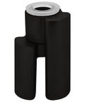 Zero Footprint Carbon Steel Door Hinge Guard With Quick Tool Free Install. Black hinge guard blocking door swings.