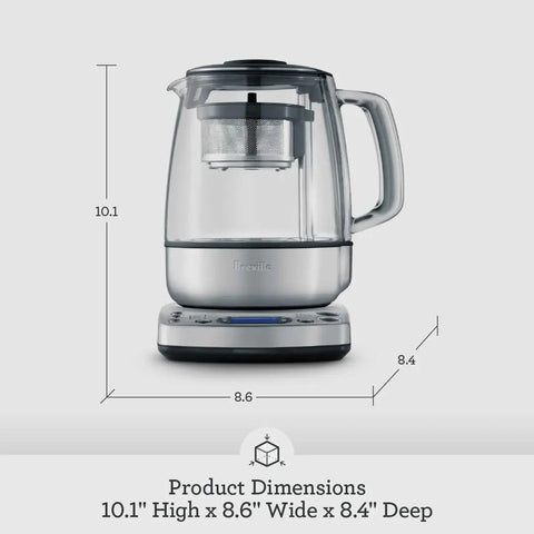 Front view of Tea Maker Infuser And Water Kettle 51 oz capacity with programmable one touch controls in stainless steel and glass