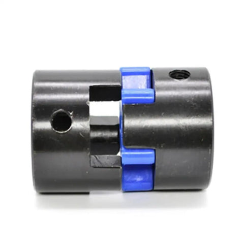 Tough As Nails Cast Steel Shaft Adapter And Heavy Duty Vibration Dampening Motor Coupler For CNC Engravers showing black and blue design.