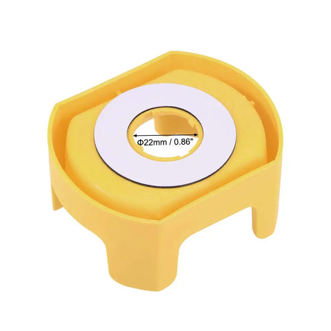 Ultra Bright Yellow Emergency Stop Button Covers For 22 mm Switches Shop Grade Hella Tough safety shield top view, 22mm size.