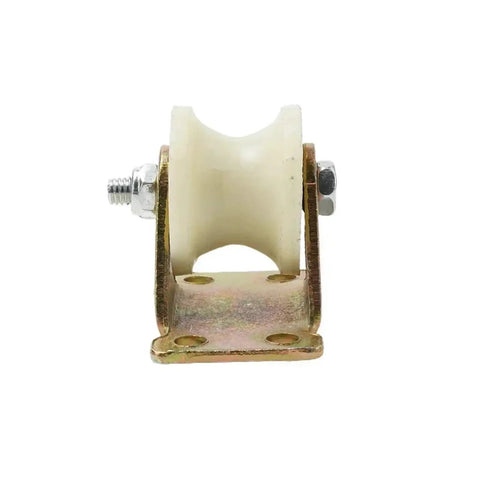 Heavy Duty Nylon V Groove Roller Pulley Track Wheel 30mm for Bracket and Steel Pipe Hardware, clear view with metal bracket.