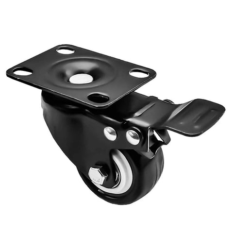 Front view of Swivel Caster Wheels 1.5 Inch Rubber Base With Top Plate Bearings, Heavy Duty 24 Pack with Total Lock Brakes.