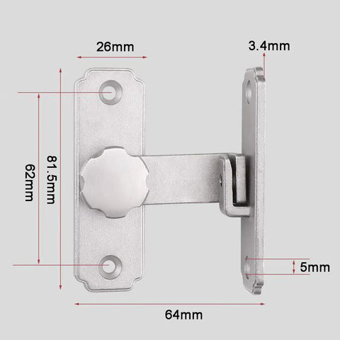 Rock Solid Stainless Steel Gate Latch Featuring 90 Degree Security Lock Built Tough As Nails For Sheds And Rugged Outdoor Door Hardware That Holds Up Like A Champ Without Drama, 64x81.5mm dimensions.