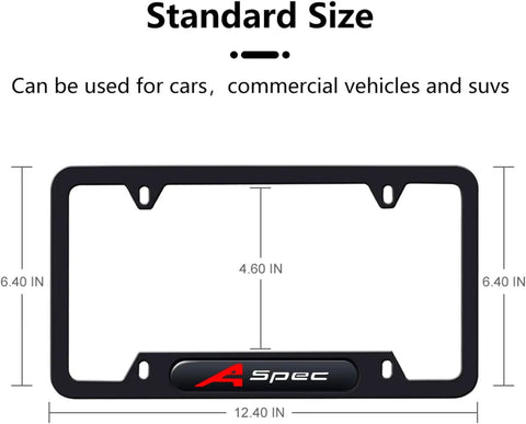 Two Pack Premium Aluminum Alloy License Plate Frame Set For RLX MDX ZDX TLX TL RDX Weatherproof front view dimensions
