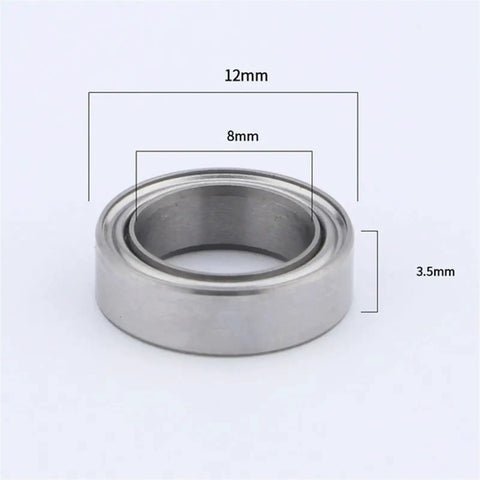 Premium Stainless Steel Miniature Deep Groove Ball Bearings SMR128ZZ 8X12X3.5MM size showing dimensions on a white background.