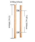 Extra Long H Shape Door Pull Bar Featuring Straight Up Premium Beech Wood Grips And Built Tough 304 Stainless Steel Connectors 12 inch size.