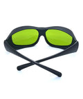 Real Deal Eye Protection With Heavy Duty Infrared Laser Glasses For Dental Diode Tools Featuring OD 1 At 660 Nm And OD 5 Up To 1095 Nm With Clear Coated Lenses For Rock Solid Defense And Smooth Clinic Workflow - front view with black frame and green lenses.