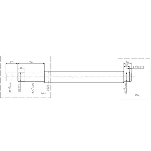 Premium 25mm Ballscrew Kit SFU2510 Nema32 Coupler with Single Nut And Precision C7 Grade For DIY CNC Parts Setup That Really Flows Smooth, dimension drawing