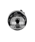 Front view of Harmony XB4 Selector Switch Head with chrome plated metal bezel, 22mm cutout, two positions, ergonomic black handle