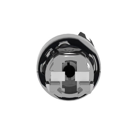 Front view of Harmony XB4 Selector Switch Head with chrome plated metal bezel, 22mm cutout, two positions, ergonomic black handle