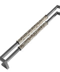 Heavy Gauge Stainless Steel Cabinet Handle With Knockout Glass Inlay And Slick Gray Gold Plated Accent For Quick Drawer Setup And Kitchen Furniture Refresh. Top view showcasing dual smooth grip design.