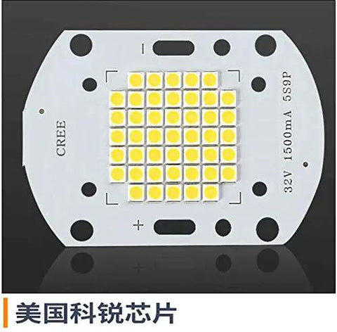 Screaming Bright Led Flood Light Multi Wattage Choices Rock Solid For Yard Security And Commercial Lots Built Like A Tank With Die Cast Aluminum And Rain Proof Seals showing CREE LED chip with 55 yellow diodes.
