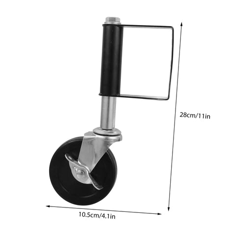 Heavy Duty Silent Gate Support Wheel With Adjustable Height Design And Tough As Nails Build For Dead Quiet Glide and Breezy Door Operation Every Time, measuring 28cm tall.