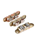 Workhorse Double Wheel Sliding Door Roller No Sweat Replacement With Slick Motion 80 Type Metal Track Hardware showing three sliding door rollers in steel.