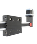 Close-up of Industrial Grade Dual Axis Linear Actuator Electric Xyz Platform With Crisp Belt Drive, showcasing aluminum base and motor.