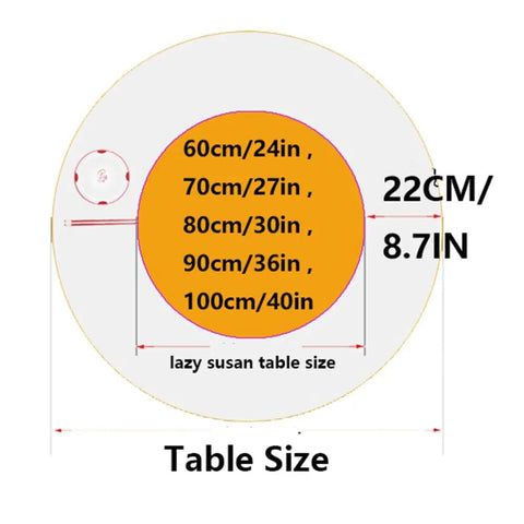Multi Color Wooden Lazy Susan Round Rotating Serving Tray A Smooth Operator For Dining Tables And Kitchen Counters A Real Deal Hosting Game Changer With Easy Spin Action In Black size chart showing dimensions of 60cm to 100cm.
