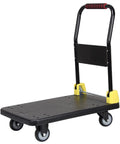 Foldable Flatbed Hand Cart With Heavy Duty Platform Trolley And Precision Swivel Wheels For Easy Loading Storage, compact 89x59 cm design.