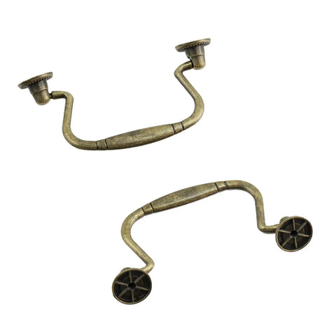 Set Of 10 Hella Sturdy Antique Bronze Cabinet Knobs And Bail Pulls With 3.1 Inch Hole Spacing Heavy Duty Zinc Alloy Construction Top Shelf Rustproof Kitchen Drawer Hardware detail of bail pulls in bronze finish.