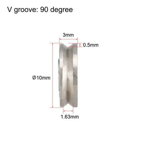 V groove pulley with dimensions 3mm x 10mm x 1.63mm for Premium V623 Deep Groove Ball Bearings Twenty Piece Set.
